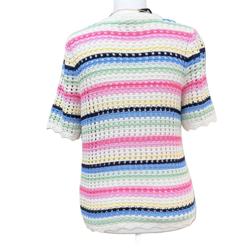 GAP Womens Rainbow Striped Cotton Crochet Small Top Open Knit Boho Summer - Picture 5 of 12